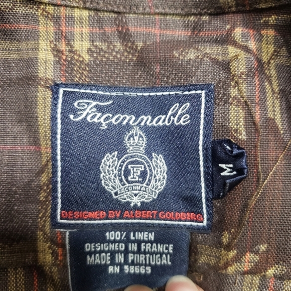 Falconnable brown plaid and floral linen button down dress cap sleeve with tie M - Picture 7 of 7